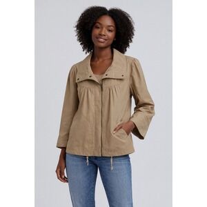Trulli Women's Tan Utility Jacket Cropped Full Zip Stand Collar L  101-50